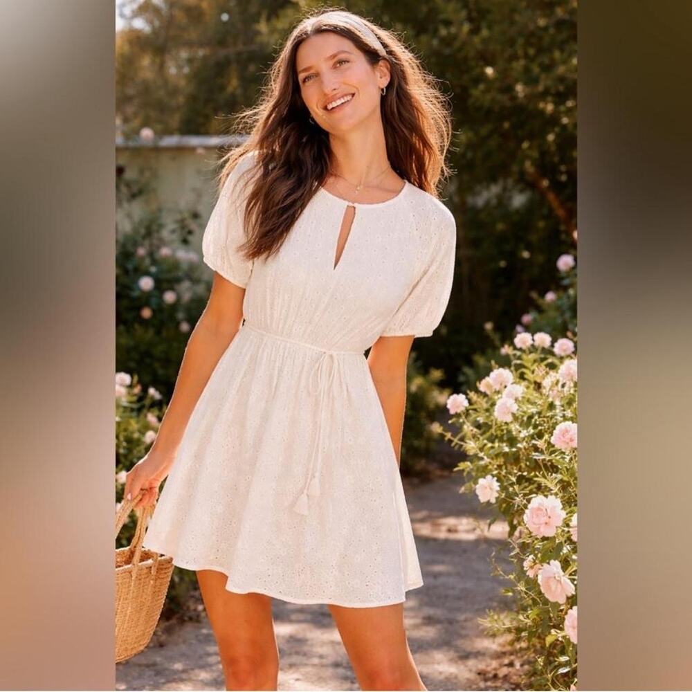 Madewell Eyelet Tassel-Tie Mini Dress White Size 2 EUC